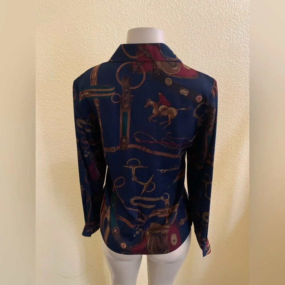 VTG Pendleton Size 8 Long Sleeve Equestrian Print Button Down Shirt - Picture 3 of 7